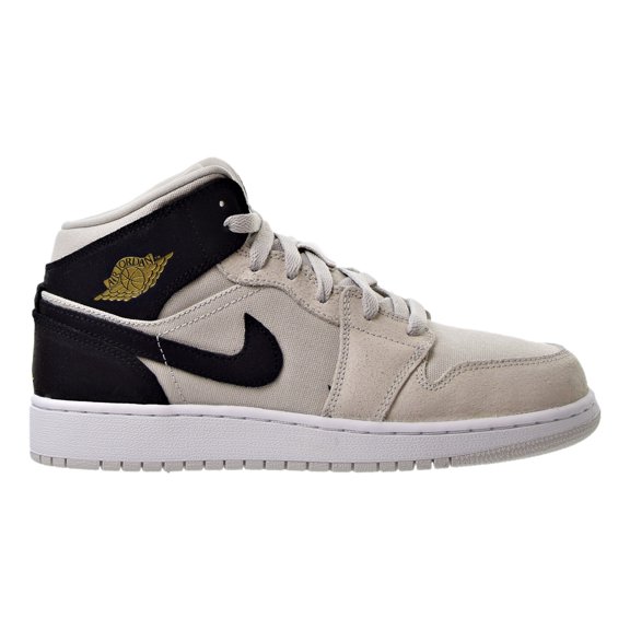 Air Jordan 1 Mid BG Big Kids Shoes Light Bone/Metallic Gold/Black 554725-023