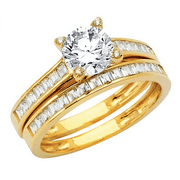 2.10 Ct Round Cut Real 14K Yellow Gold Engagement Wedding Ring Set Matching Band