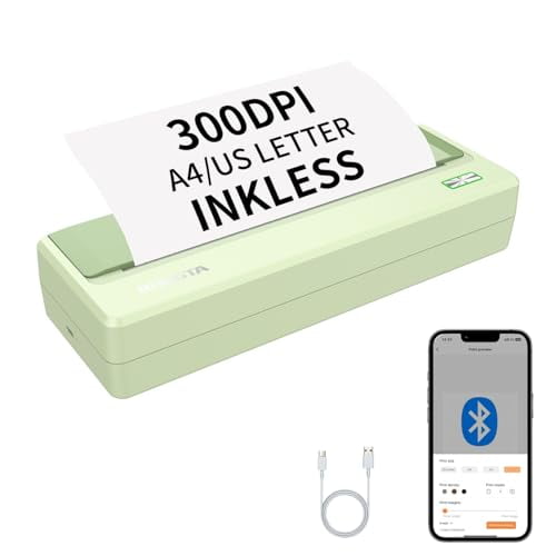Impresora portátil inalámbrica Rongta para viajes, impresora térmica pequeña sin tinta con Bluetooth de 300 ppp para oficina, escuela y hogar. Compatible con Android, iOS y portátiles. Tamaño carta (8