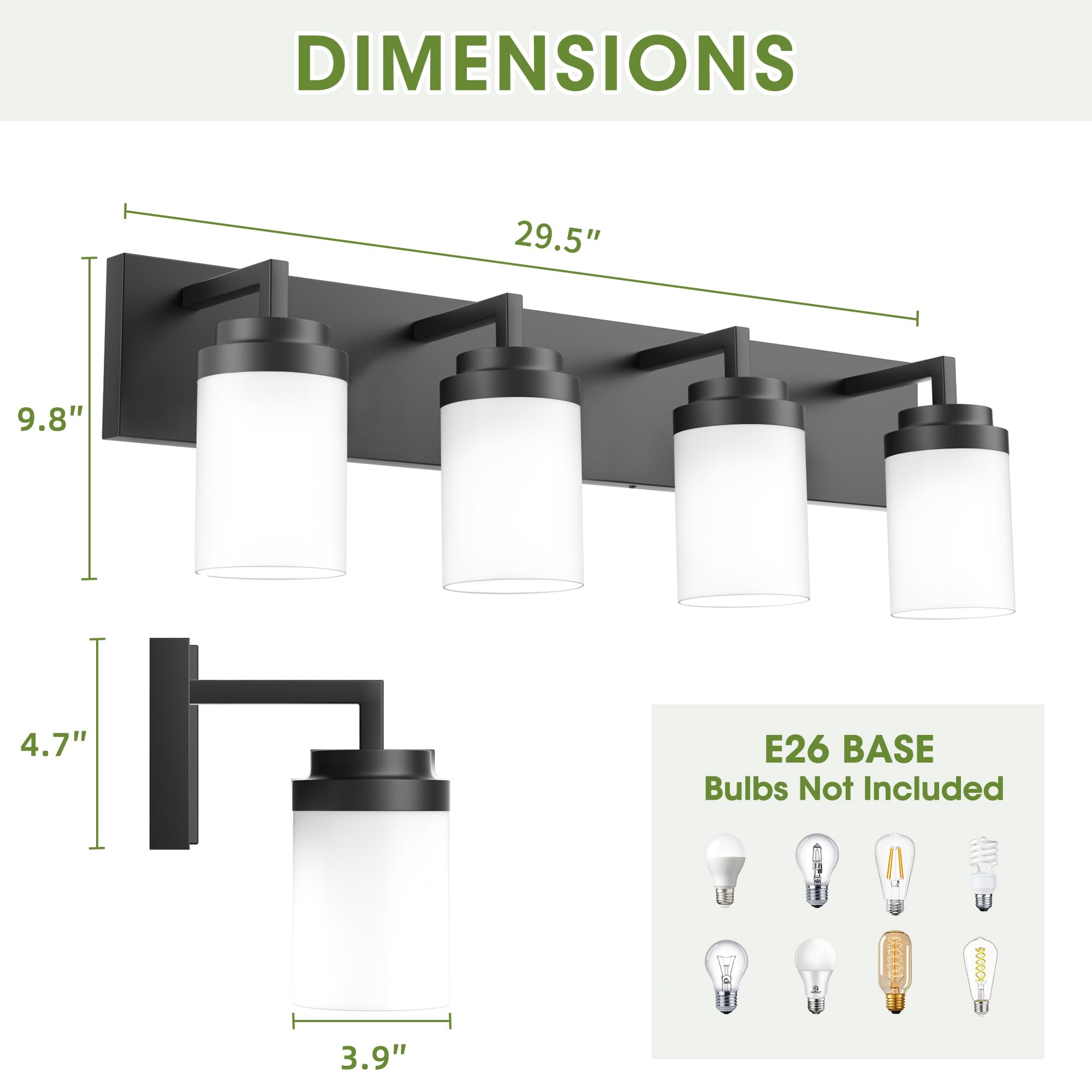 4 Light Bathroom Vanity Light with Clear Glass Shade Bathroom Lighting Fixtures Over Mirror - Milky