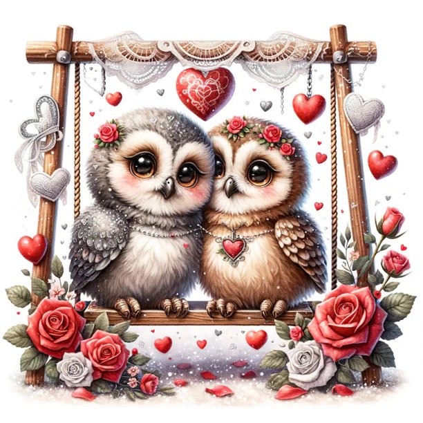 5D DIY Taladro Diamante Pintura Corazón Búho Kit Del 30x30cm