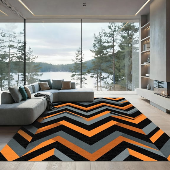 ODIKA 4' x 6' Machine Washable Non-Slip Area Rug, geometric geometric High Traffic Rug, Orange, 1017398