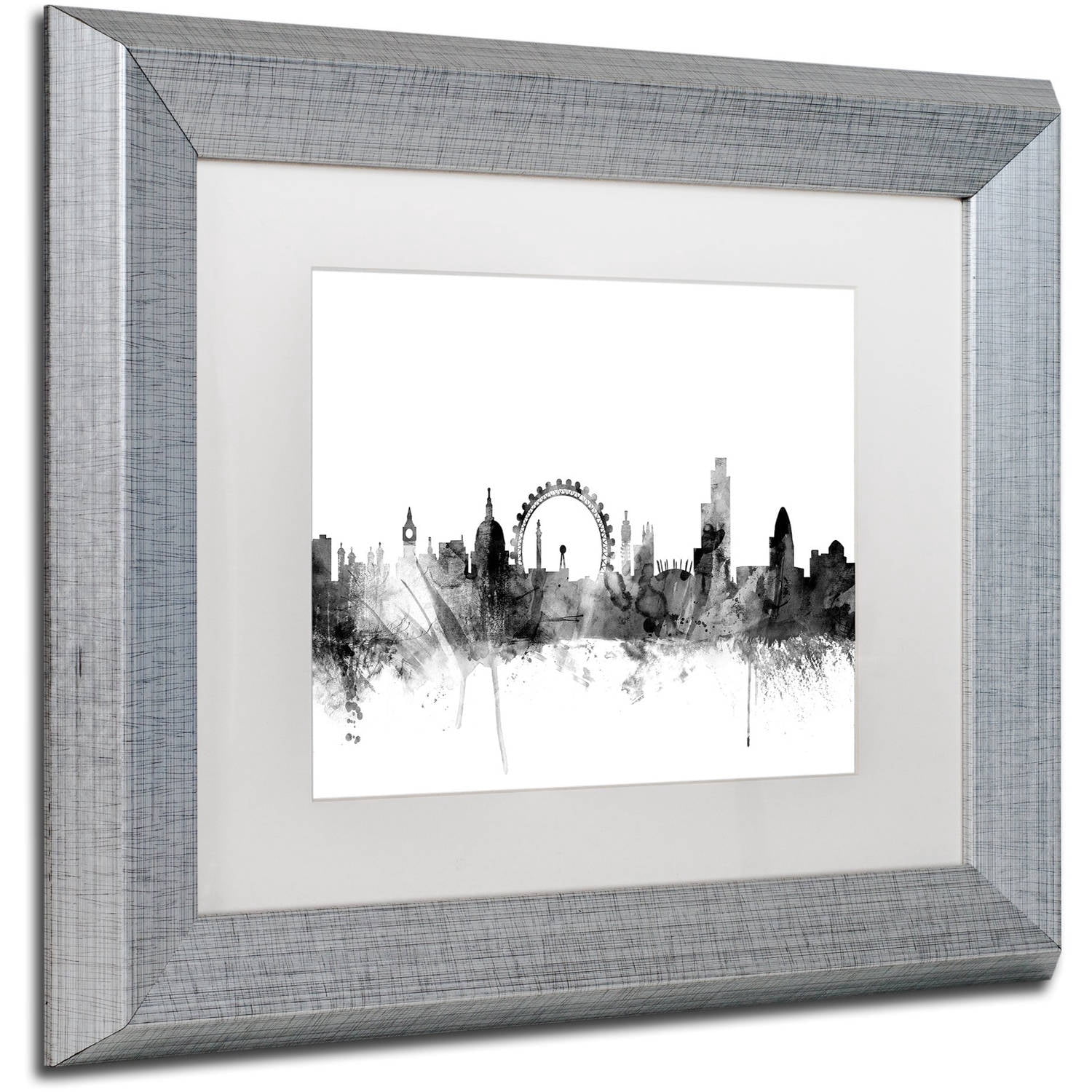 Trademark Fine Art "London England Skyline B&W 2" Canvas Art by Michael Tompsett, White Matte, Silver Frame