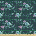 thumbnail image 2 of Ambesonne Floral Fabric by the Yard Upholstery, Lilac Roses Leaves Pattern, 1 Yard, Pale Purple and Petrol Blue, 2 of 5