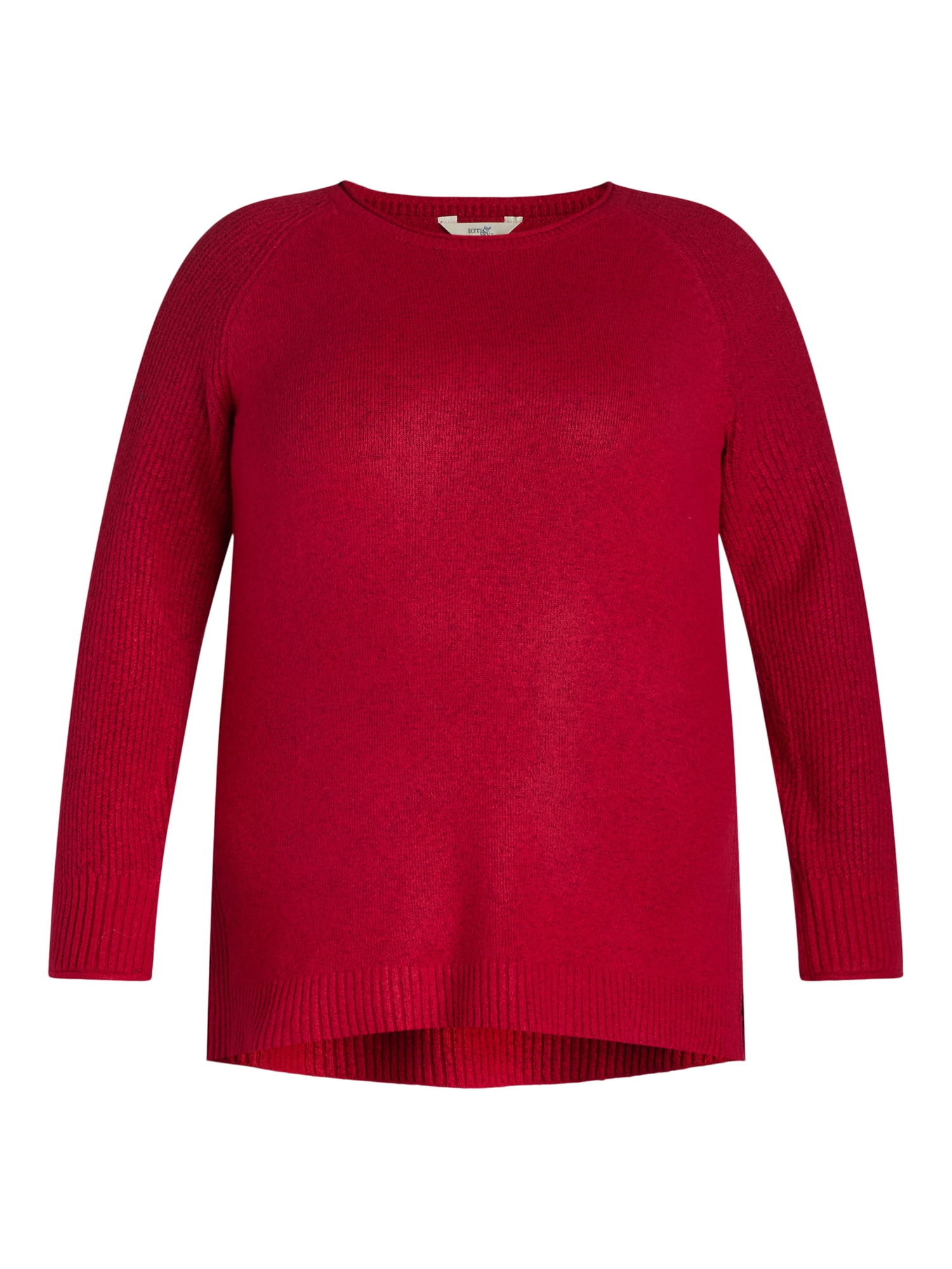 Terra & Sky Women’s Plus Mixed Rib Crewneck Sweater, Lightweight, Sizes 0X-5X