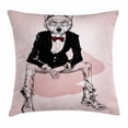 thumbnail image 1 of Indie Throw Pillow Cushion Cover, Hipster Portrait of Sitting Wild Wolf with Glasses Smart Casual Outfit, Decorative Square Accent Pillow Case, 20 X 20 Inches, Baby Pink Black Burgundy, by Ambesonne, 1 of 1