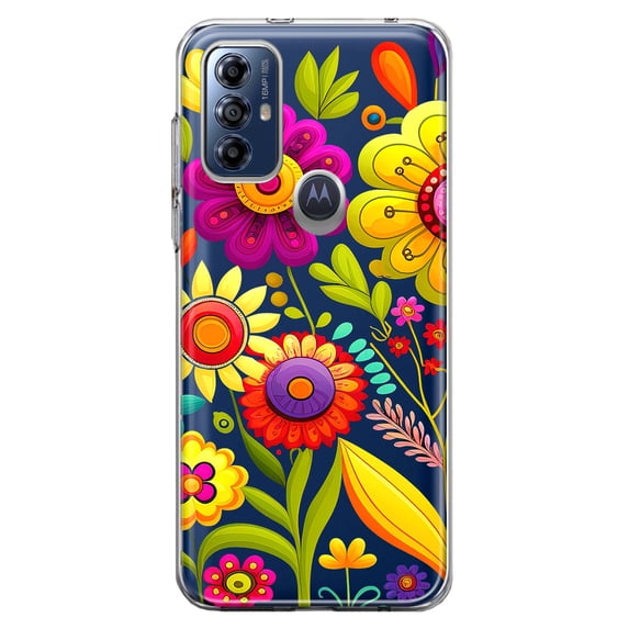 MUNDAZE Motorola Moto G Play 2023 Shockproof Clear Hybrid Protective Phone Case Colorful Yellow Pink Folk Style Floral Spring Flowers Cover