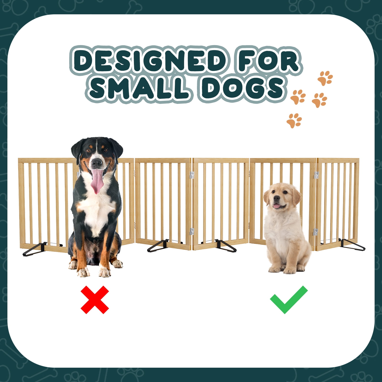 Smuxee Bamboo Freestanding Pet Gate Foldable Dog Gate with Support Feet, Natural, 6 Panel