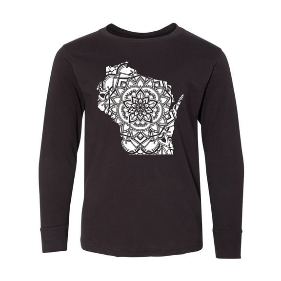 Inktastic Wisconsin Silhouette Mandala Long Sleeve Youth T-Shirt