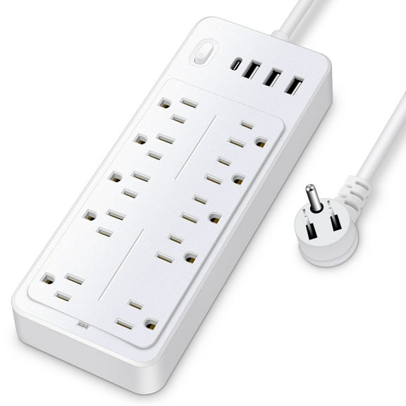 Power Strip Surge Protector Extension Cord with Multiple Outlets 3 USB Ports(1 USB C Port), Power Strips with Surge Protection, Wall Mount for Home Office,White