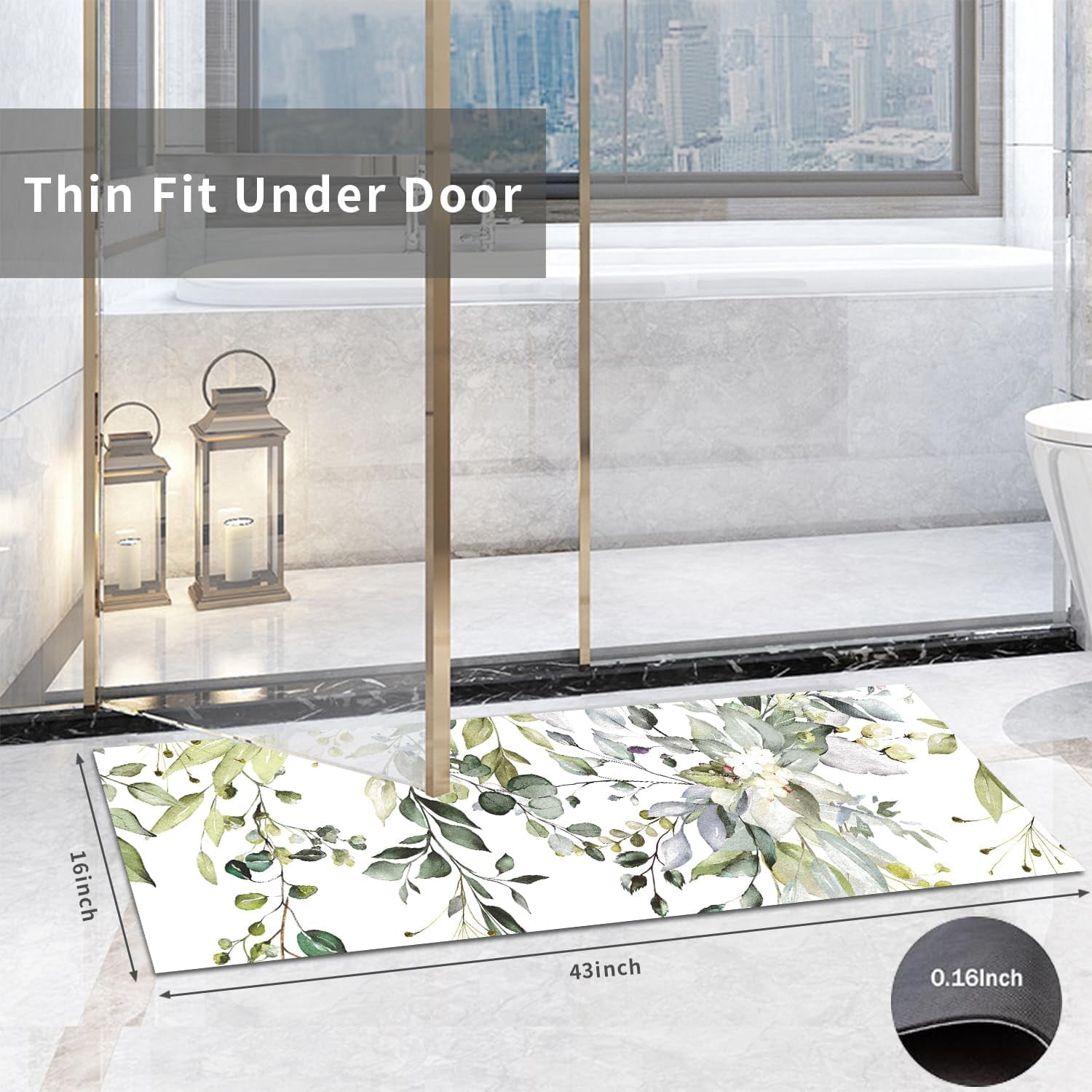 Sage Green Bathroom Rug Long , Boho Eucalyptus Bath Mat Runner Non Slip for Bathroom Bedroom Home Kitchen Decor,Spring Floral Plant Leaves Minimalist Diatomaceous Earth Quick Dry Absorbent Floor Mats