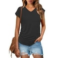 thumbnail image 4 of Women's V Neck Cap Sleeve Top Side Ruched Detail Stretchy Soft Tshirt Feminine Slim Fit Casual Summer Blouse, 4 of 7