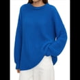 thumbnail image 3 of Suéter de Cuello Redondo para Mujer, Larga, Farol, Tejido , Holgado e Informal Azul Real L, 3 of 9