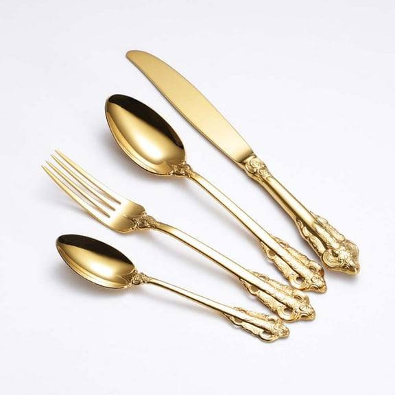 MLINS 1pc Stainless Classical Embossment Court Western Tableware Dinner Fork for Home (Golden)