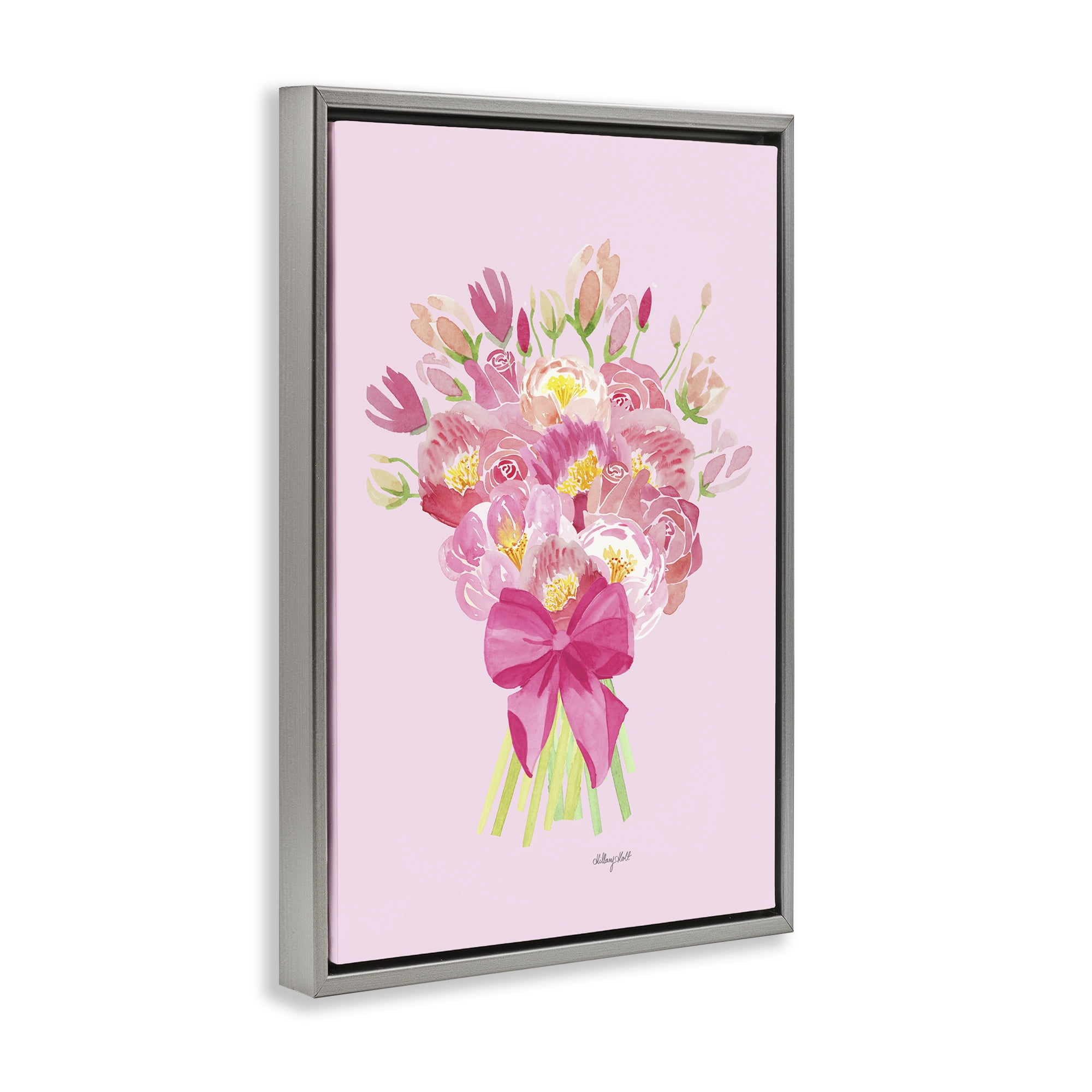 Stupell Industries Romantic Blushing Peonies Gray Framed Floater Canvas Wall Art, design by Hillary Holt