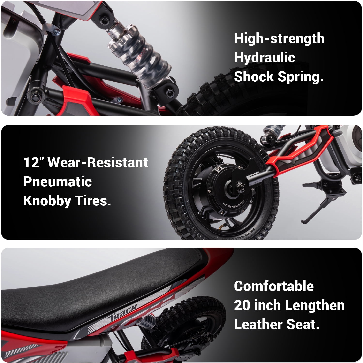 Track Seven 24V Electric Dirt Bike, 250W Ride on Motorcycle with Twist Grip Throttle, Hand-Operated Dual Brakes, Speed Up to 10 MPH, for Age 8-12, Red