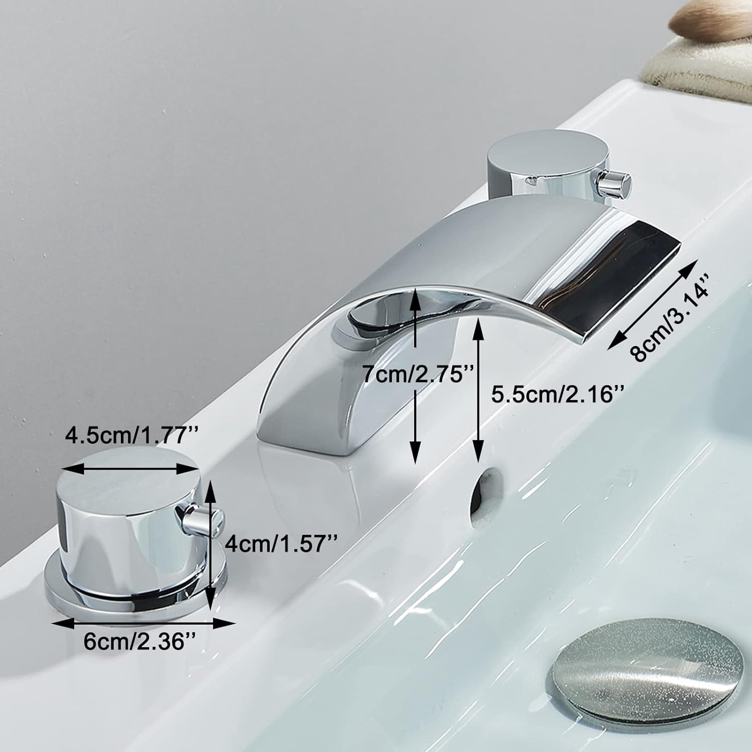 Zovajonia Bathroom Faucet 3 Hole Vanity Basin, 8 Inch High LED Arc Polished Chrome Sink Faucet Mixer Bronze Bath Faucets,Widespread bathroom faucets for sink 3 hole Waterfall Tub Faucet