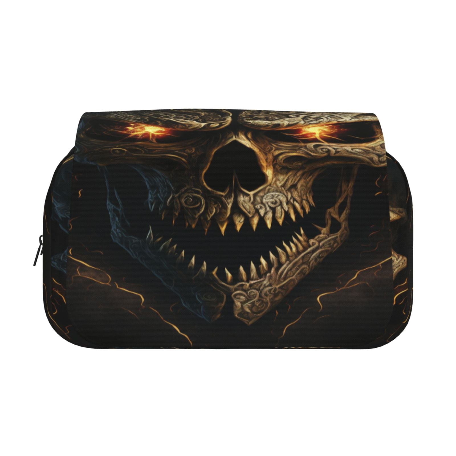 Rateoe Metal Evil Skull Pattern Double Clamshell Pen Case, Storage Organizer with Two Zipper Compartments– Holds Up to 50 Pencils & Pens