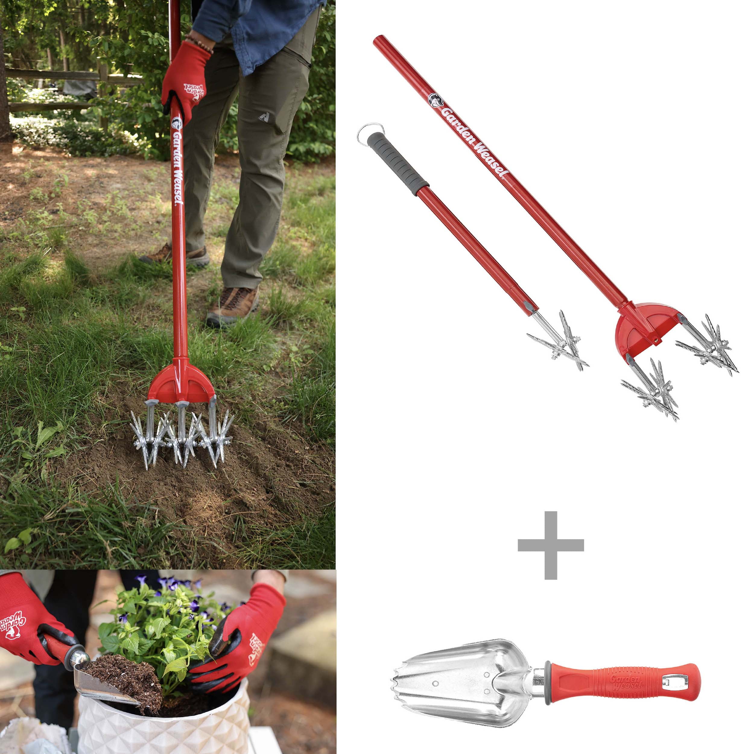Garden Weasel Soil Prep and Planting Tool Bundle with 2-in-1 Cultivator and Potting Scoop