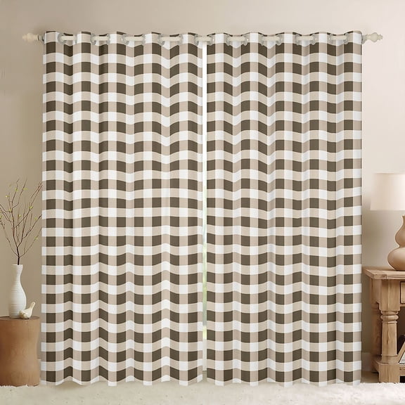 Feelyou Wheat Plaid Black Out Curtains, Lines Buffalo Curtains Pack of 2 (42x63 Each)