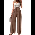 thumbnail image 1 of Pantalones de Salón de Pierna para Mujer, Cintura Alta, Ajustables, con Nudo de Lazo, Holgados. Color Café S, 1 of 10