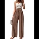 thumbnail image 1 of Pantalones de Salón de Pierna para Mujer, Cintura Alta, Ajustables, con Nudo de Lazo, Holgados. Color Café L, 1 of 10