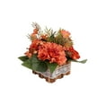 thumbnail image 2 of Simulated Peony Potted Wooden Fence, Artificial Flower Home Decor, Artificial Potted Table Desktop Silk Flower Arrangements for Living Room Bedroom Indoor Decoration, Orange, 1pc, 2 of 6
