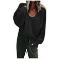 thumbnail image 2 of Gibobby Suéteres para mujer, Suéter casual de manga larga con cuello en V para mujer, estilo clásico(Negro,XG), 2 of 5