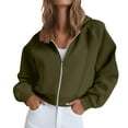 thumbnail image 2 of BiZtdJrK Women's Zip Up Hoodies Cropped Cardigan Jacket Drawstring Hooded Solid Color Long Sleeve Short Sweatshirts with Pocket Army Green S, 2 of 6