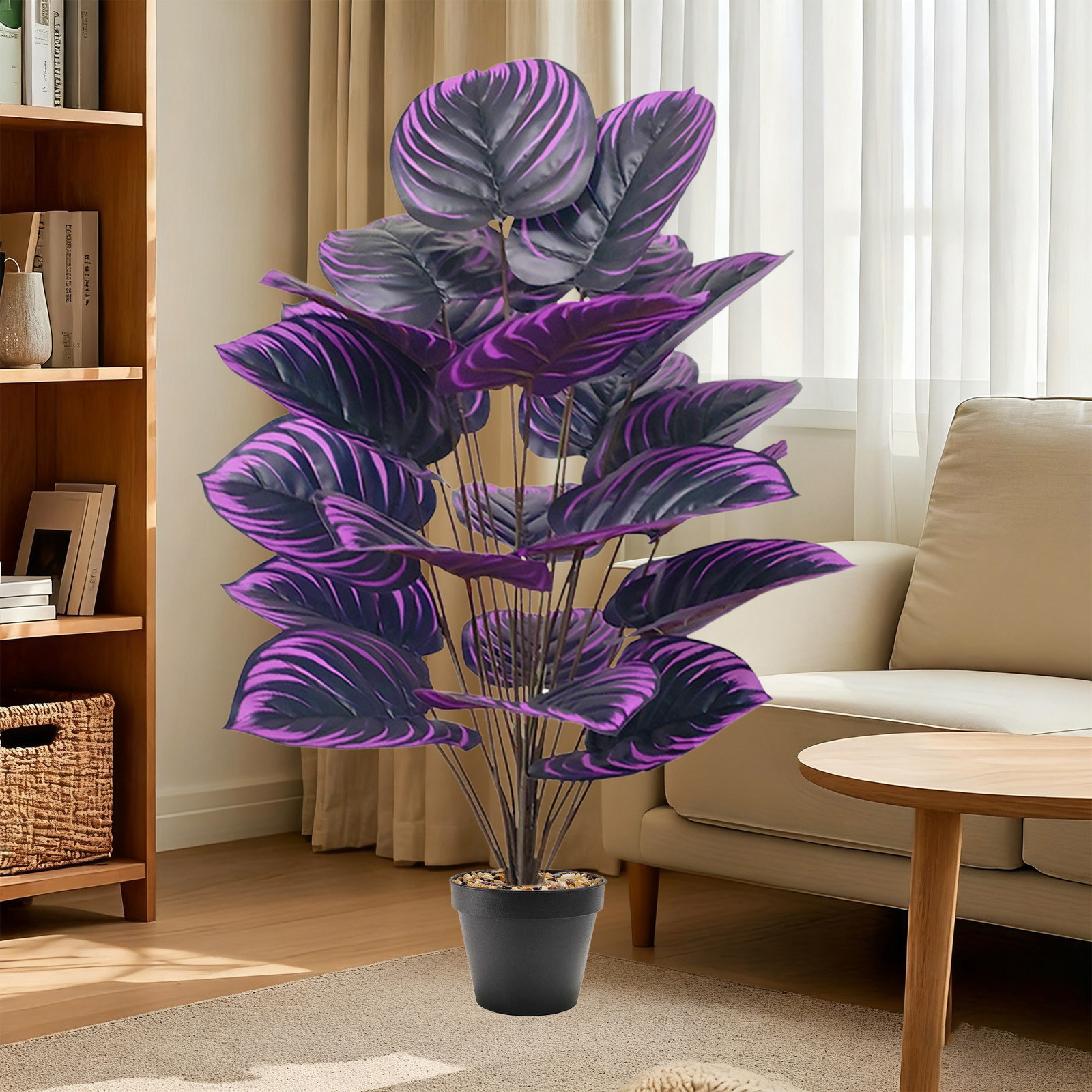 Artificial Potted Plants 33inch 24 Leaves PVC Fake Tropical Plants Realistic Faux Plants for Home Office House Desk Shelf Living Room Kitchen Decoration