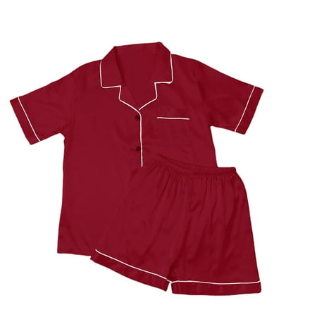 SNOWSONG Women s Pajama Sets Clearance! Women s Fall Pajamas Two Piece Casual Short Sleeve Buttons Shirt + Pants Set Short Sleeve Shirt Fall Pajamas for Women Button up Pajamas for Women Red 3XL
