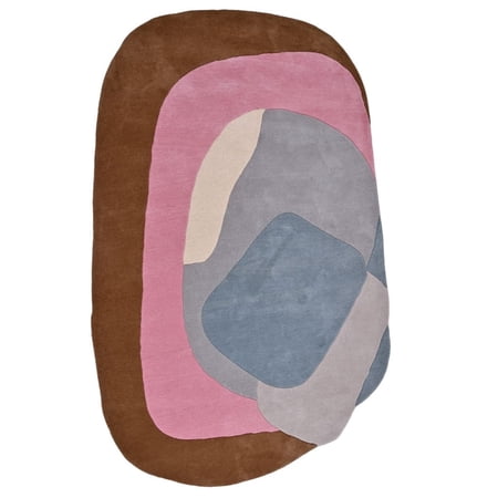Loom Mantra 4 x 6 Hand Tufted Wool Modern Abstract Area Rug - Organic Shapes Brown Pink Blue Gray