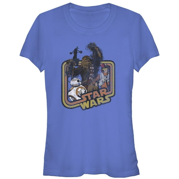Junior's Star Wars The Force Awakens Retro Chewbacca and Poe Dameron Graphic Tee Royal Small