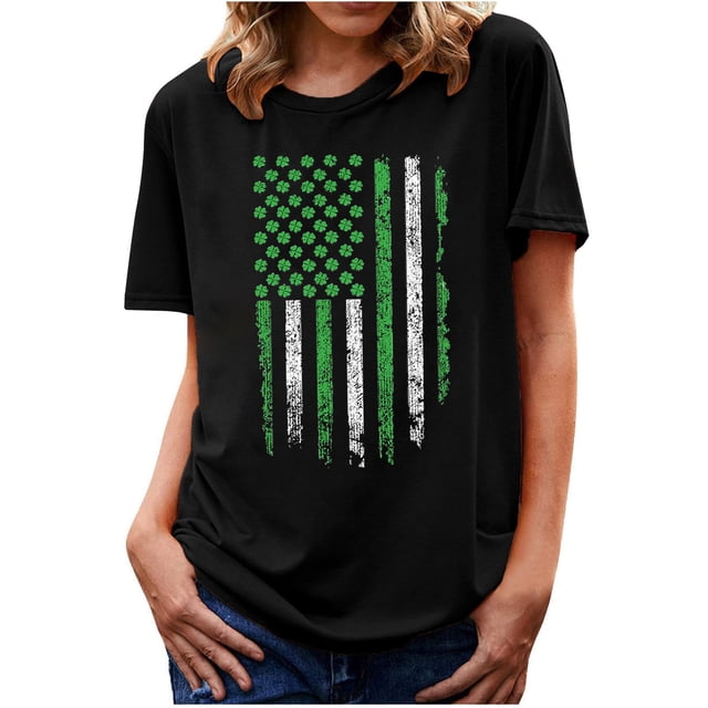 Bowake T-Shirt d'Été à Manches Courtes et Col Rond pour Femmes Fête de la Saint-Patrick, Basique et Décontracté, Imprimé Trèfle Shamrock