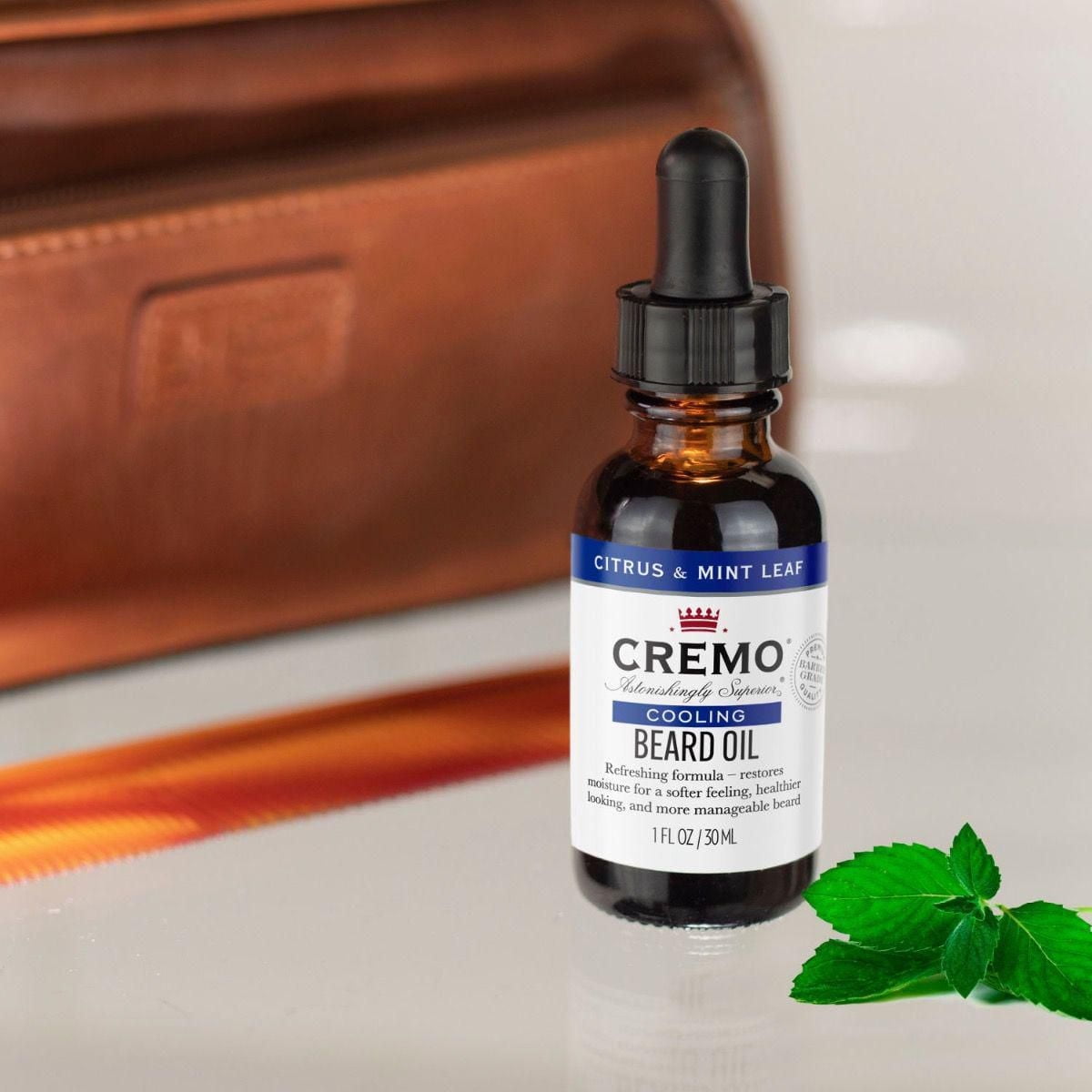 Huile à barbe rafraîchissante Cremo - Feuille d'agrumes et de menthe | Restaure l'hydratation, adoucit et réduit les démangeaisons de barbe pour poils du visage de toutes les longueurs
