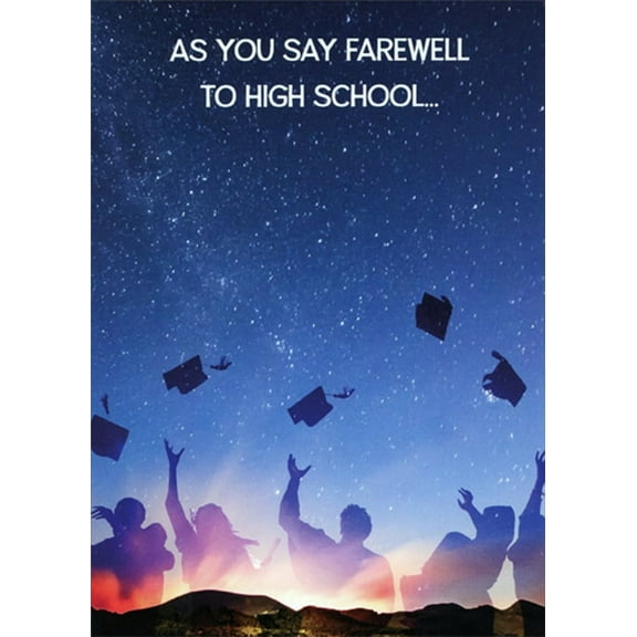 RSVP Farewell to High School : Silhouettes Throwing Caps High School Graduation Card