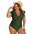 thumbnail image 2 of ZHAOCHENG Traje de baño de talla grande para mujer, traje de baño de una pieza con control de abdomen, cobertura total, traje de baño retro con volantes, 2 of 5