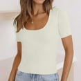 thumbnail image 1 of Qertyioot T-Shirt à Manches Courtes Col Rond pour Femmes Couleur Unie, 1 of 8
