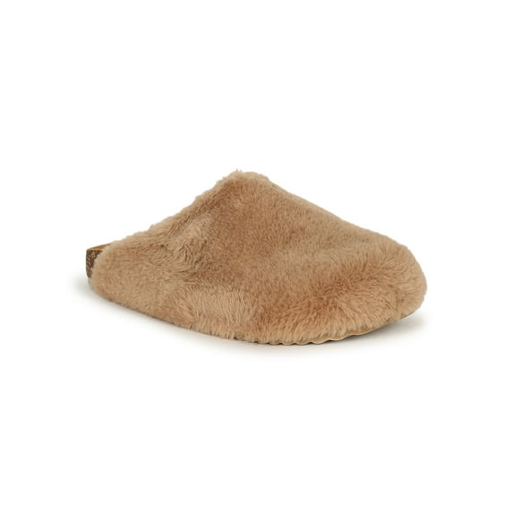 Mata Faux Fur Round Toe Footbed Cork Slip On Flat 20373