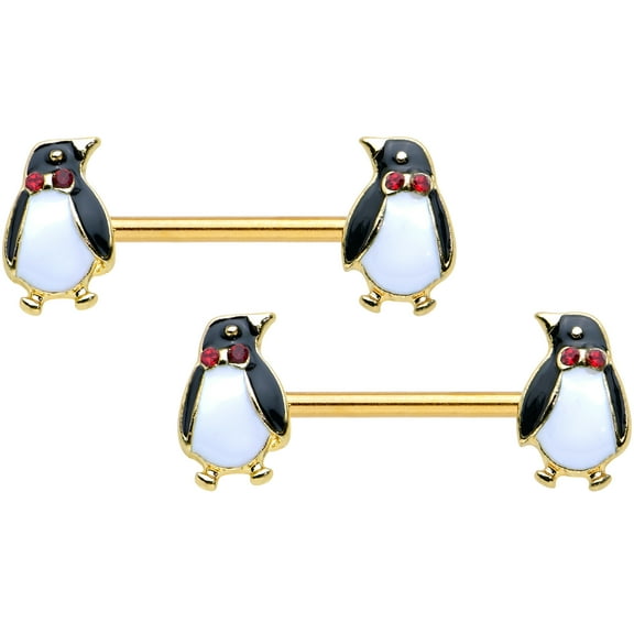 Body Candy 14G Womens Piercing Stainless Steel Bright 2Pc Bow Tie Penguin Festive Nipple Ring Set 9/16