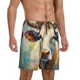 thumbnail image 2 of Balery Oil Painting Flower Cow Pantalones cortos de pijama de punto de algodón para hombre con cinturilla y bolsillos-Small, 2 of 6