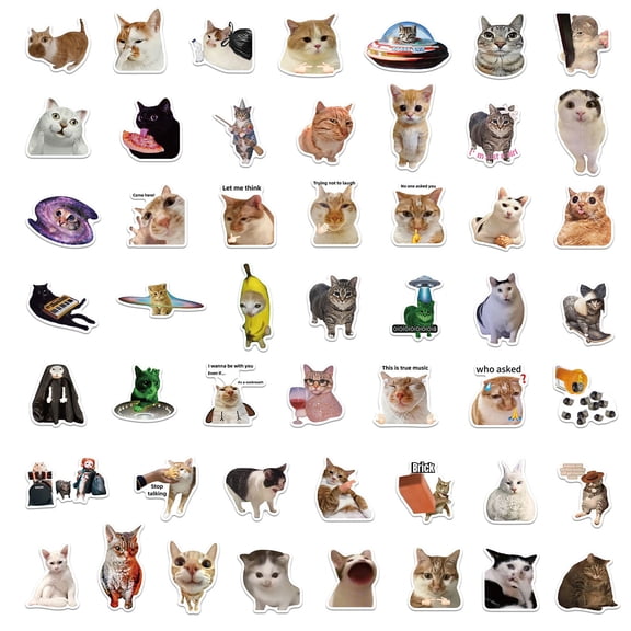 50 Sheets Cat Expression Sticker Pack Cat Face Decal for Water Bottle Laptop Phone Case Scrapbook and Diary Decoration