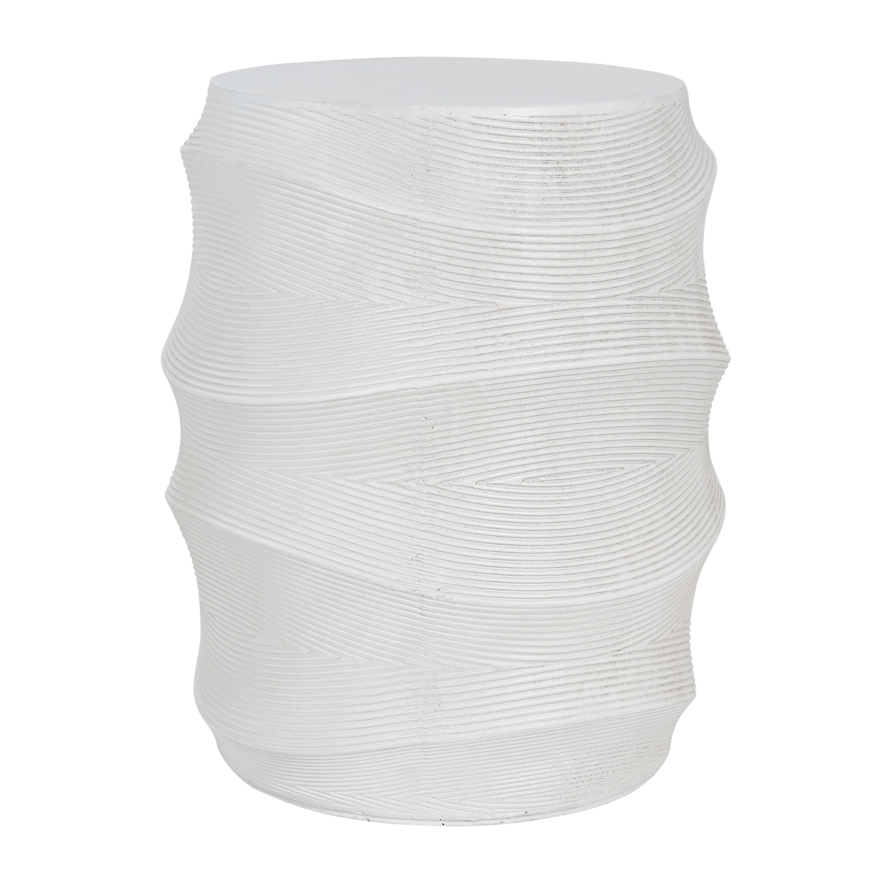 Mintazer Antique Ribbed MGO Outdoor Side Table, Indoor & Outdoor Accent Table for Balcony, Patio, Garden, White