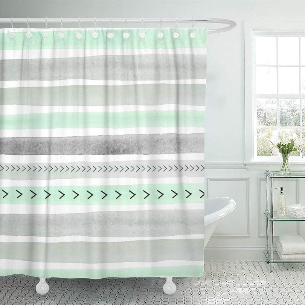 SUTTOM Green Aquarelle Modern Mint White Gray Watercolor Stripes