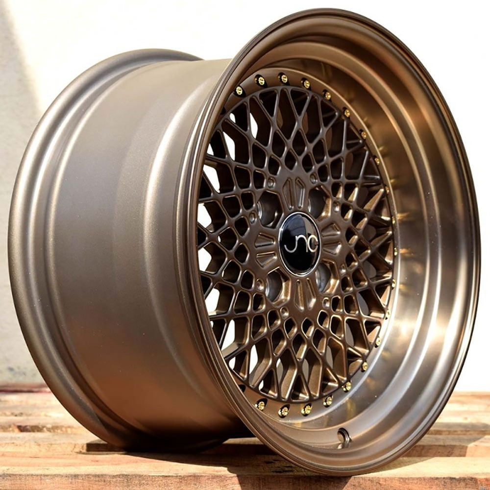 JNC Wheels 15" JNC045 Machined Bronze w/ Gold Rivet Rim 4x100