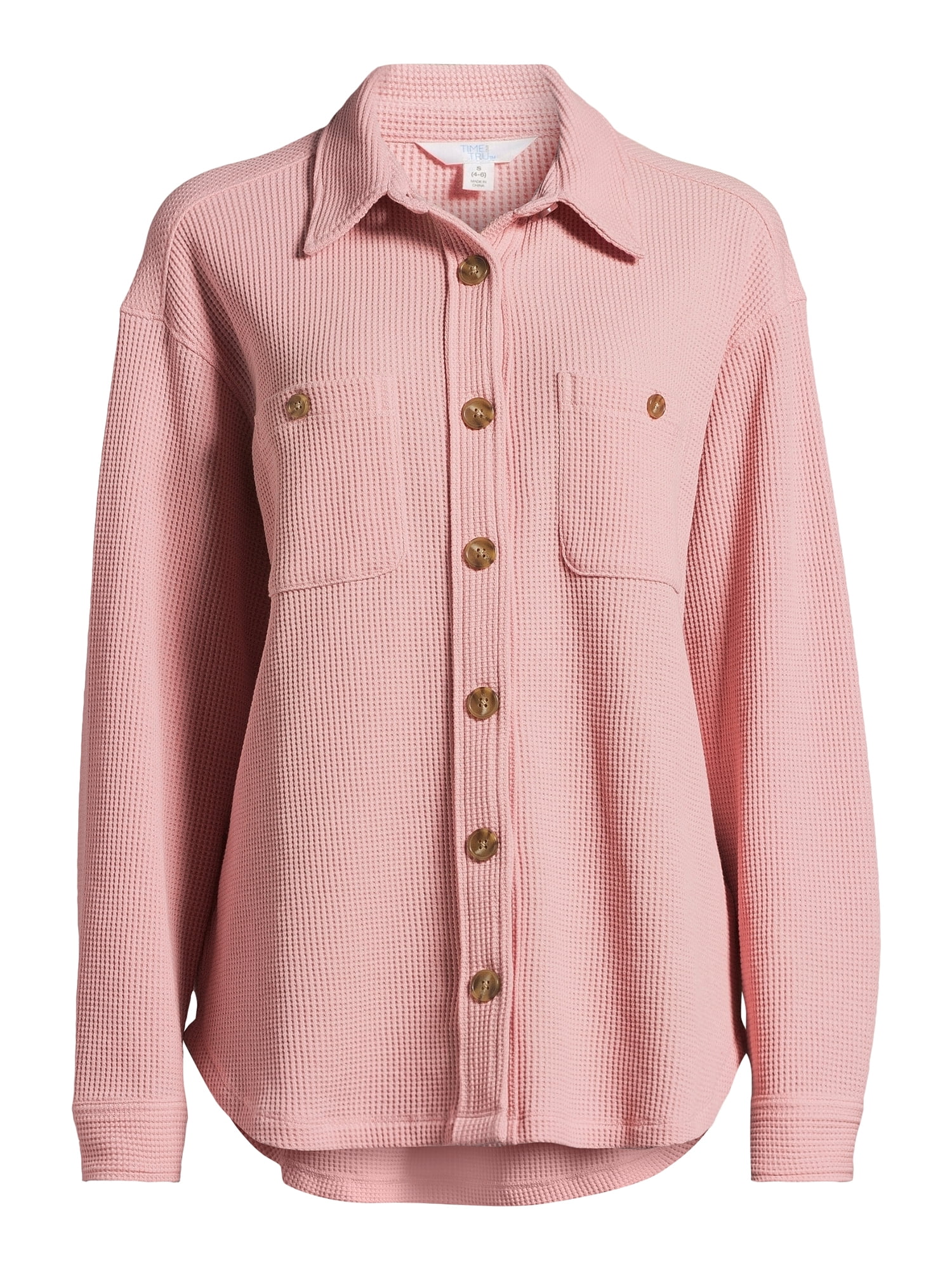 Time and Tru Women's Waffle Knit Shacket, Sizes XS-XXXL
