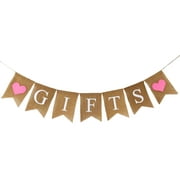 Shimmer Anna Shine Gifts Burlap Banner for Birthday Party Baby Shower Bridal Shower Baptism and Wedding Decorations with Pink Hearts