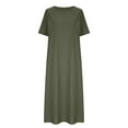 thumbnail image 4 of Sakmal Long Womens Dresses Spring Short Sleeve Shift Crew Neck Green Dresses ,Sizes S-2XL, 4 of 6