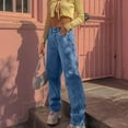 thumbnail image 4 of IROINNID Relaxed Pants For Women Comfort Waist Fashion High Waist Loose Pocket Blue Pants Solid Color Jean, 4 of 9