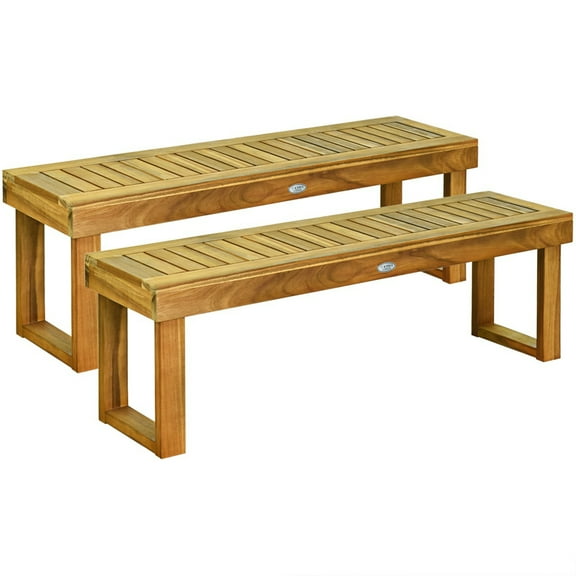 Gymax Set of 2 Patio Garden Dining Bench Acacia Wood Bench